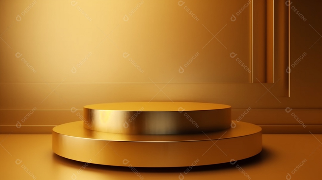 Pódio dourado sobre fundo dourado de luxo. Pódio de produtos de luxo
