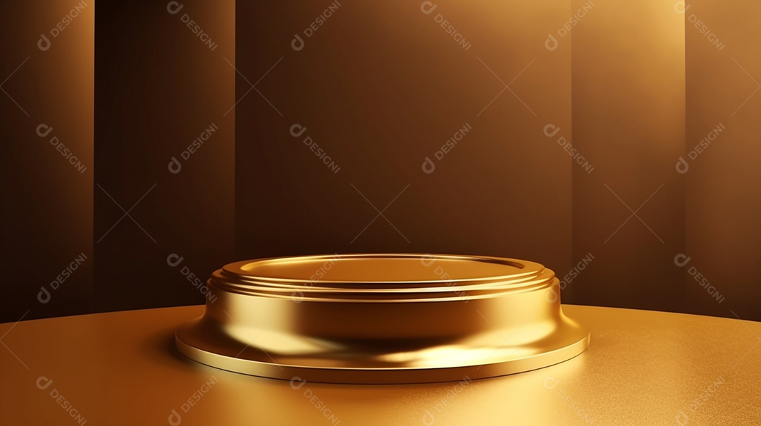 Pódio dourado sobre fundo dourado de luxo. Pódio de produtos de luxo