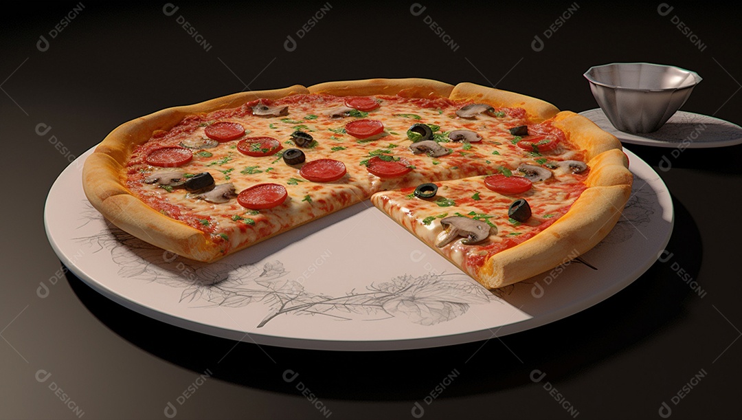 Deliciosa pizza assada sobre mesa de madeira