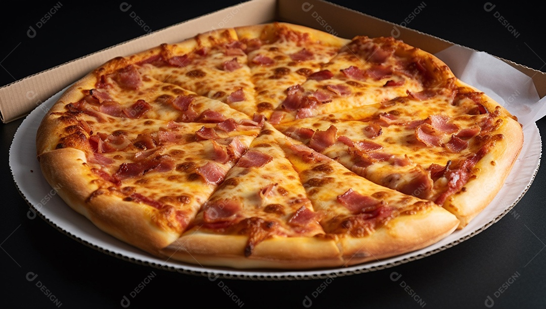 Deliciosa pizza assada sobre mesa de madeira