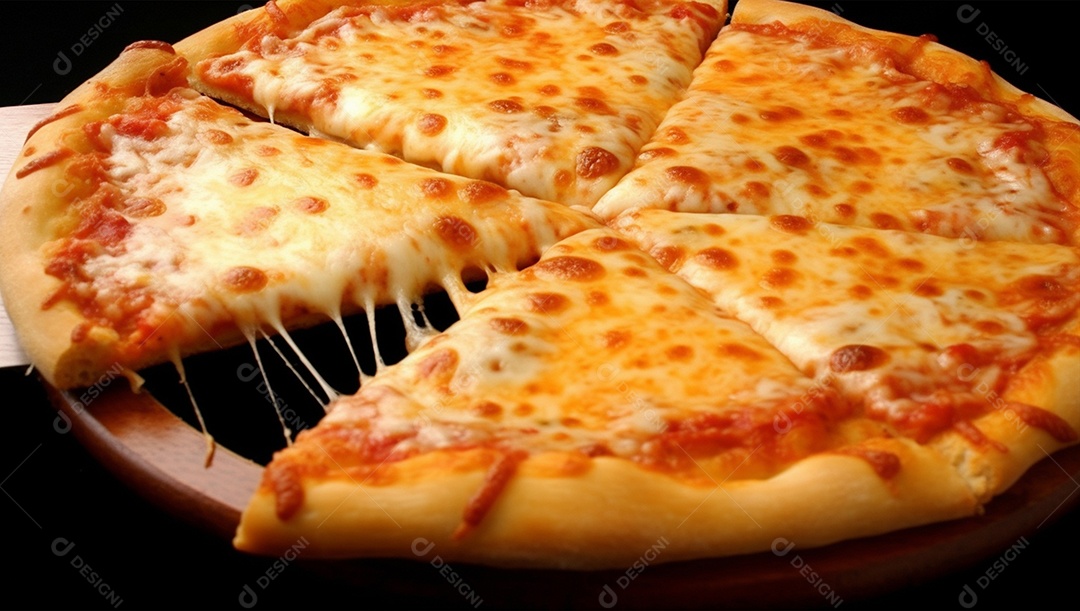 Deliciosa pizza assada sobre mesa de madeira