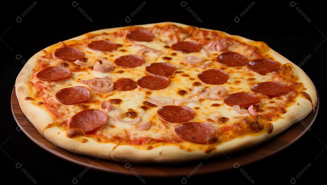 Deliciosa pizza assada sobre mesa de madeira