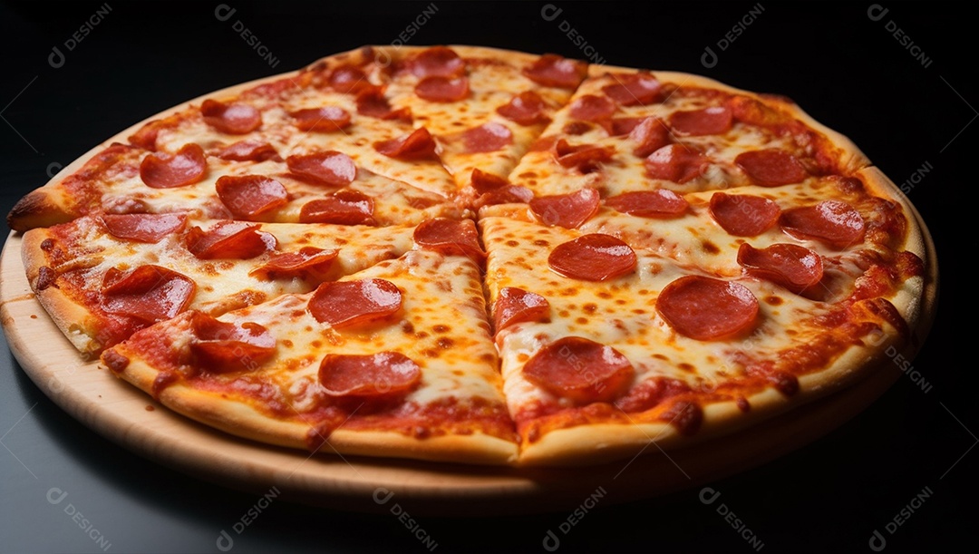 Deliciosa pizza assada sobre mesa de madeira