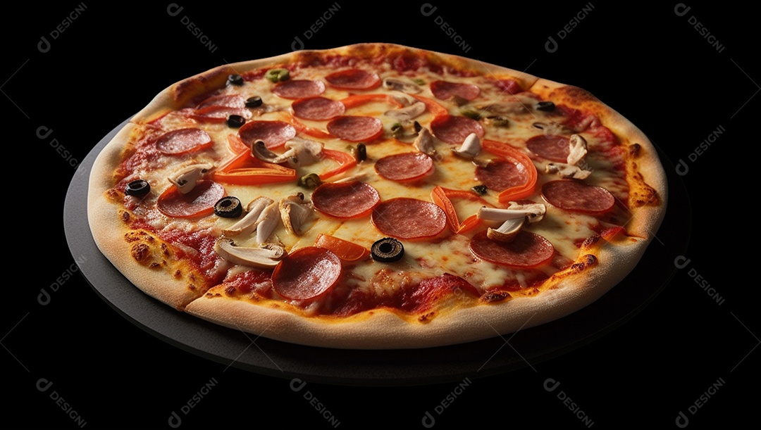 Deliciosa pizza assada sobre mesa de madeira