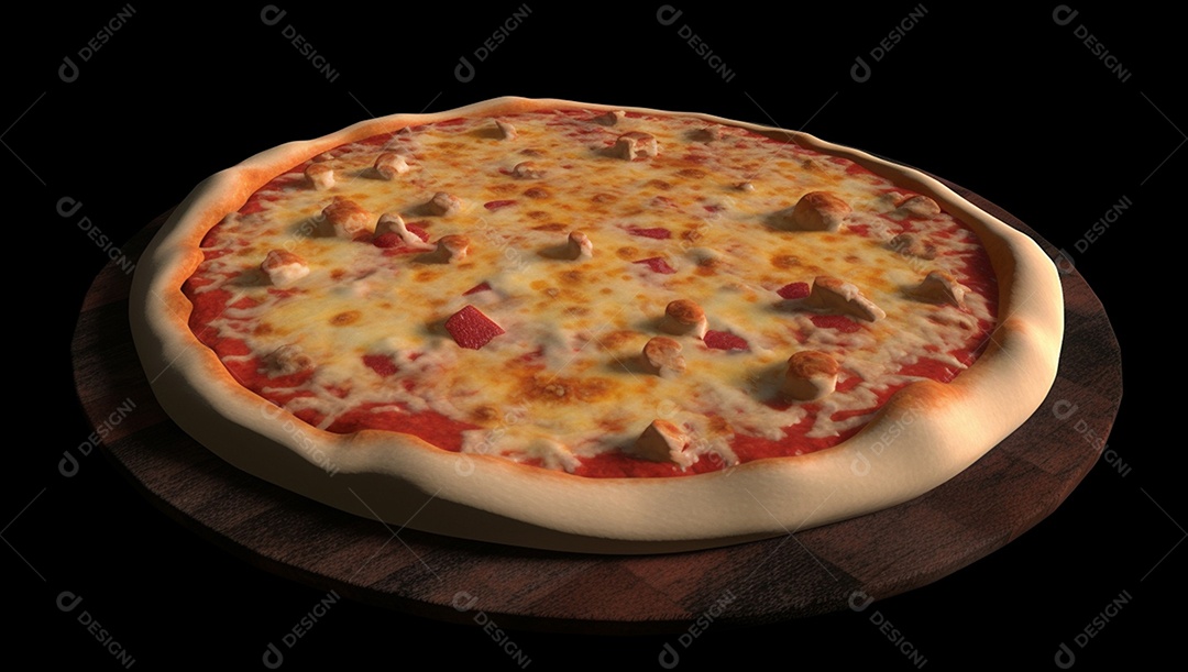 Deliciosa pizza assada sobre mesa de madeira