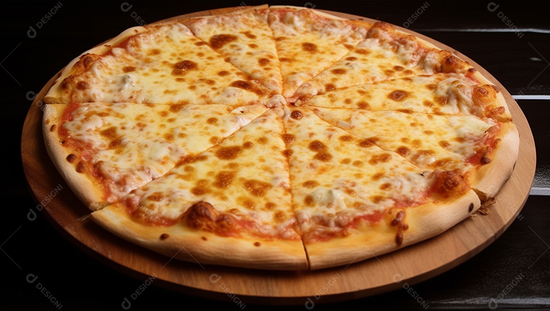 Deliciosa pizza assada sobre mesa de madeira