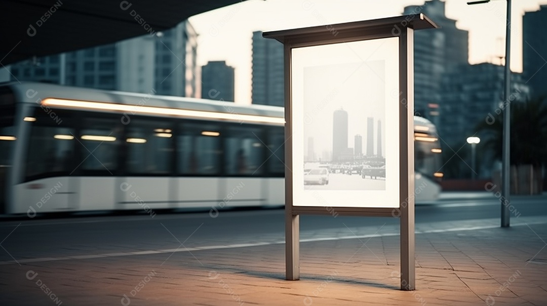 Maquete de outdoor de propaganda pública no fundo da estação de ônibus