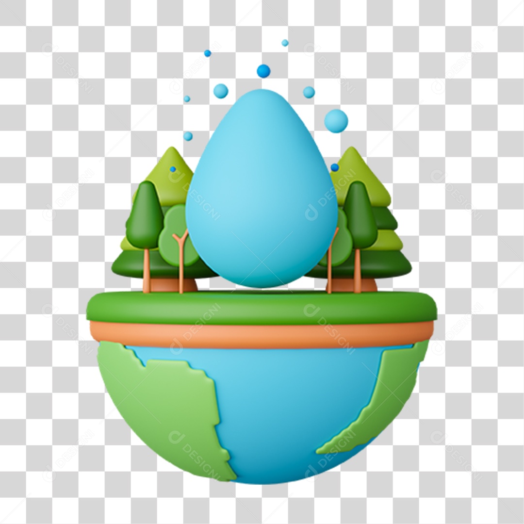 Elemento 3D Planeta com Floresta PNG Transparente