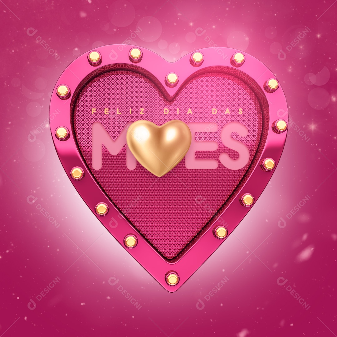 Selo 3D Feed Feliz Dia Das Mães Coração Rosa Para Composição PSD