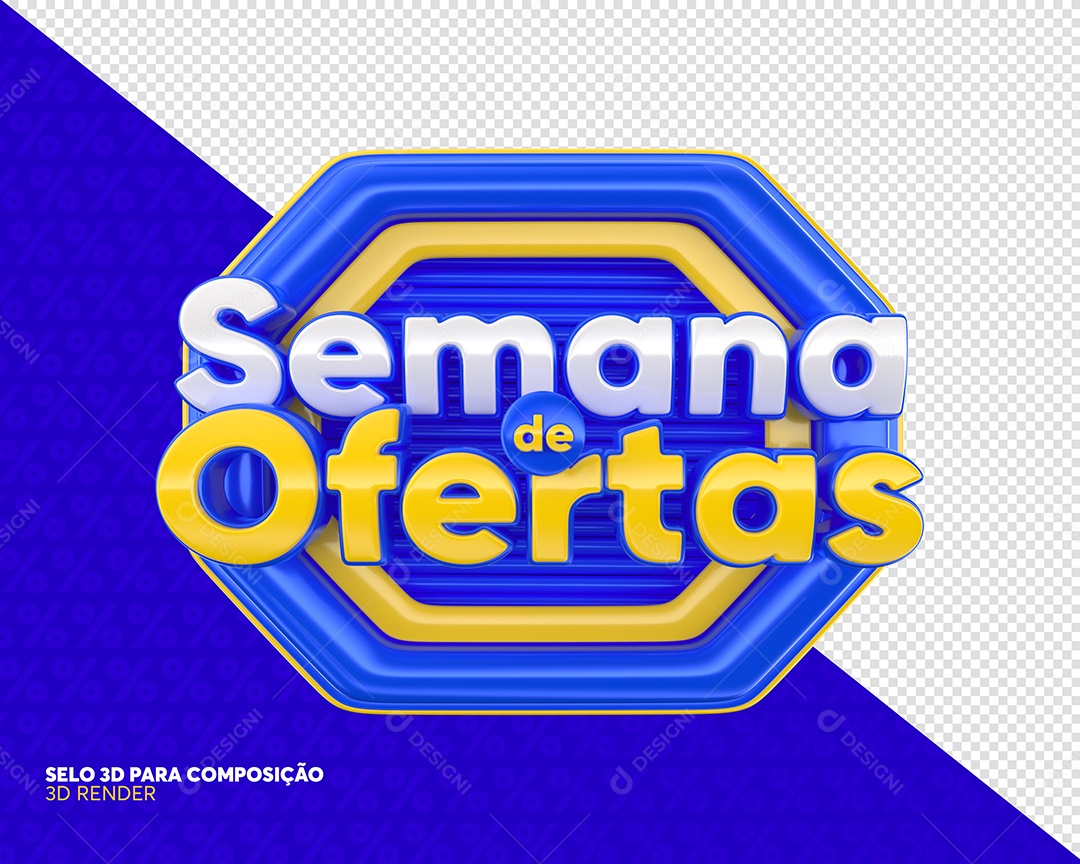 Semana De Ofertas Selo 3D Azul E Dourado Para Composição PSD