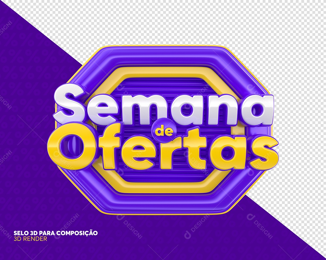 Semana De Ofertas Selo 3D Roxo E Dourado Para Composição PSD