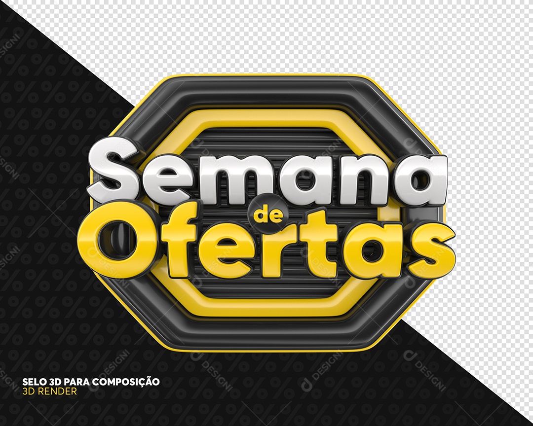 Semana De Ofertas Selo 3D Preto E Dourado Para Composição PSD