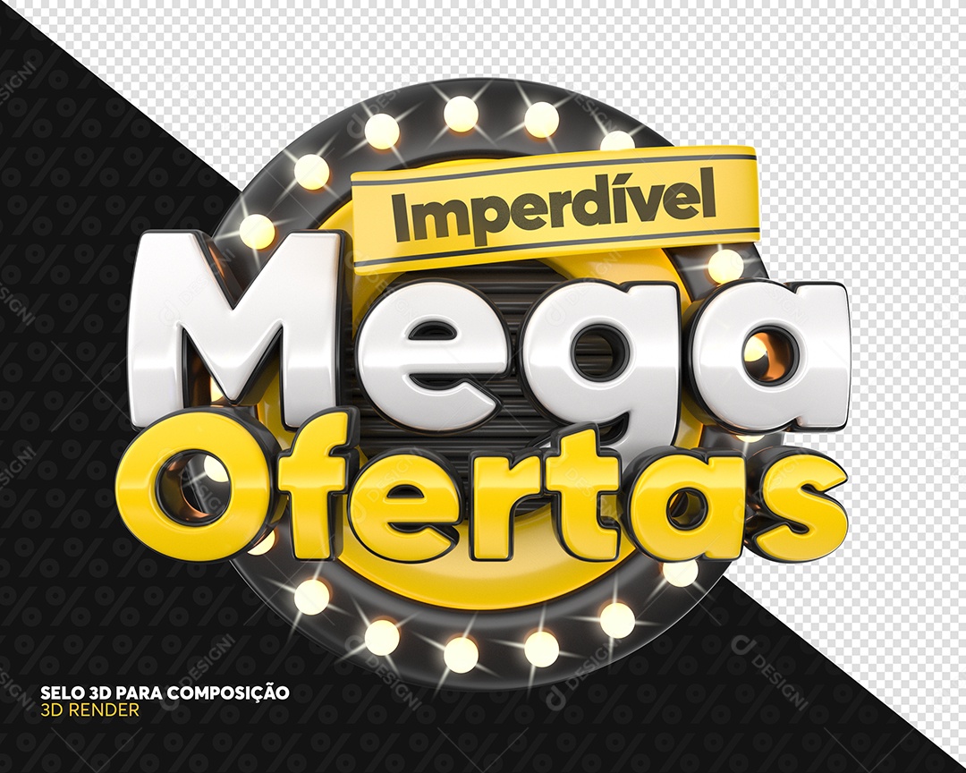 Mega Ofertas Imperdível Selo 3D Preto E Dourado Para Composição PSD