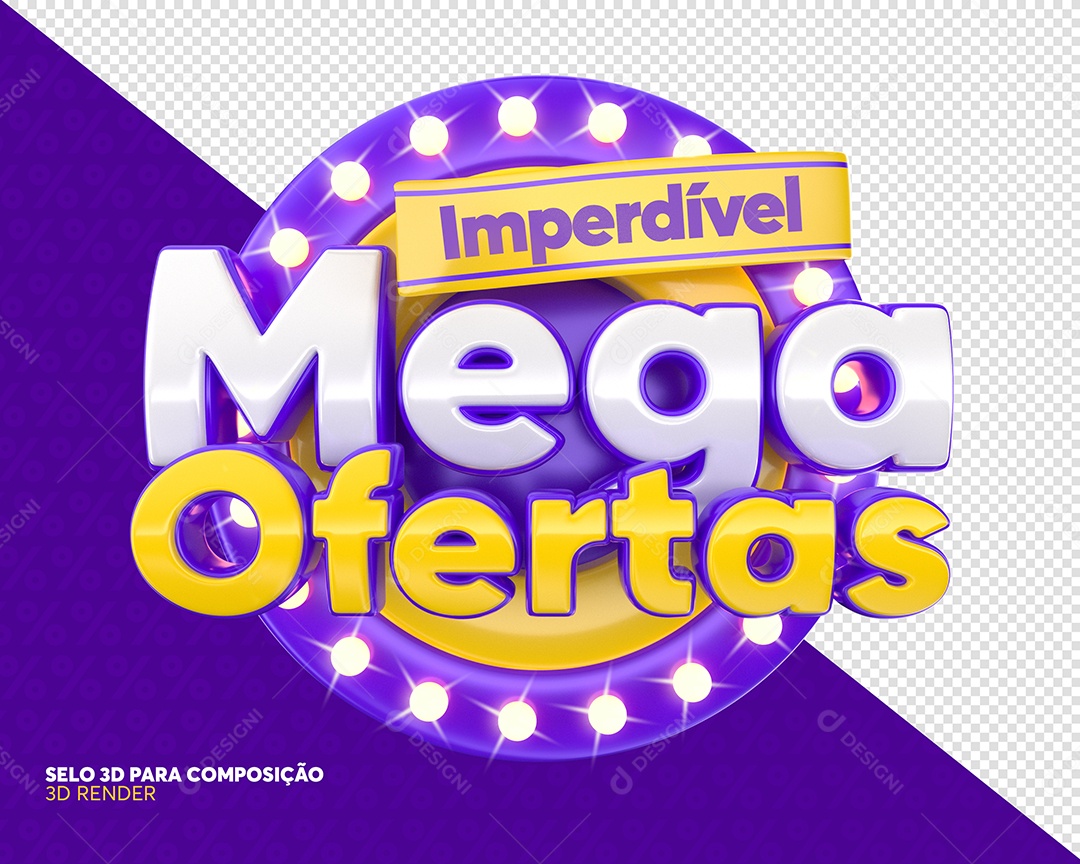 Mega Ofertas Imperdível Selo 3D Roxo E Dourado Para Composição PSD