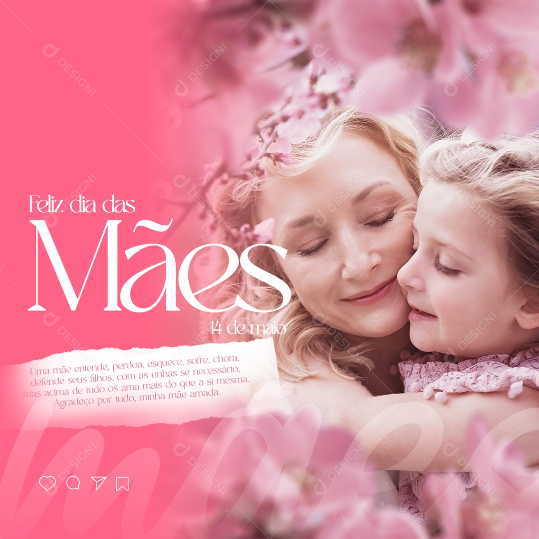 Feliz Dia Das Mães 14 de Maio Agradeço Por Tudo Social Media PSD Editável