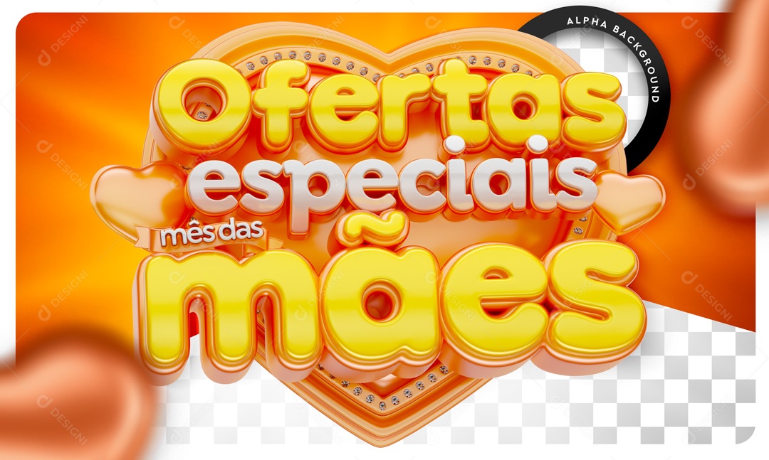 Selo 3D Ofertas Especiais Mês Das Mães Amarelo Para Composição PSD