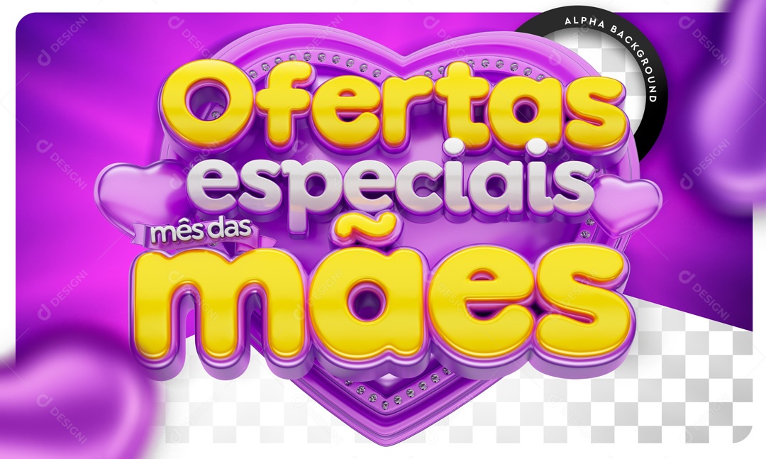 Selo 3D Ofertas Especiais Mês Das Mães Roxo Para Composição PSD