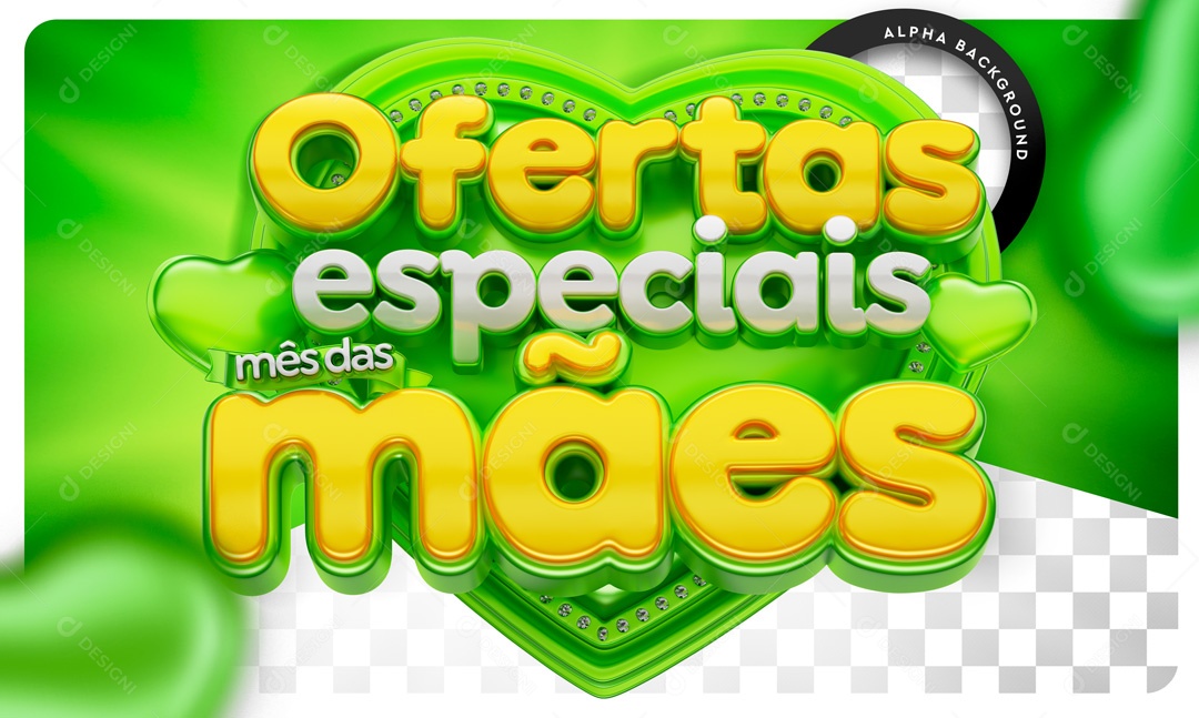 Selo 3D Ofertas Especiais Mês Das Mães Verde Para Composição PSD
