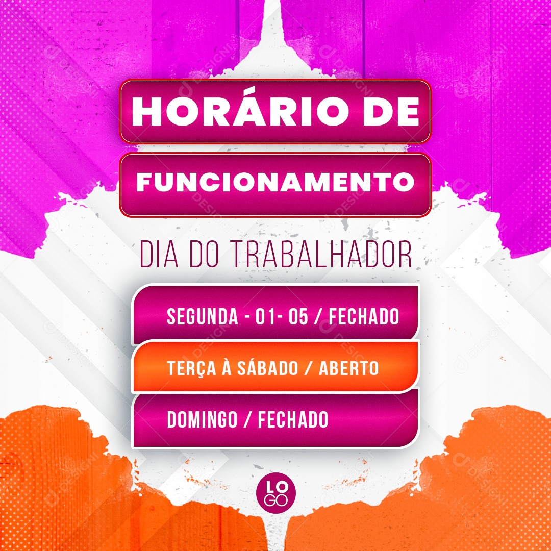 Social Media Feed Dia Do Trabalhador Horário De Funcionamento PSD Editavel