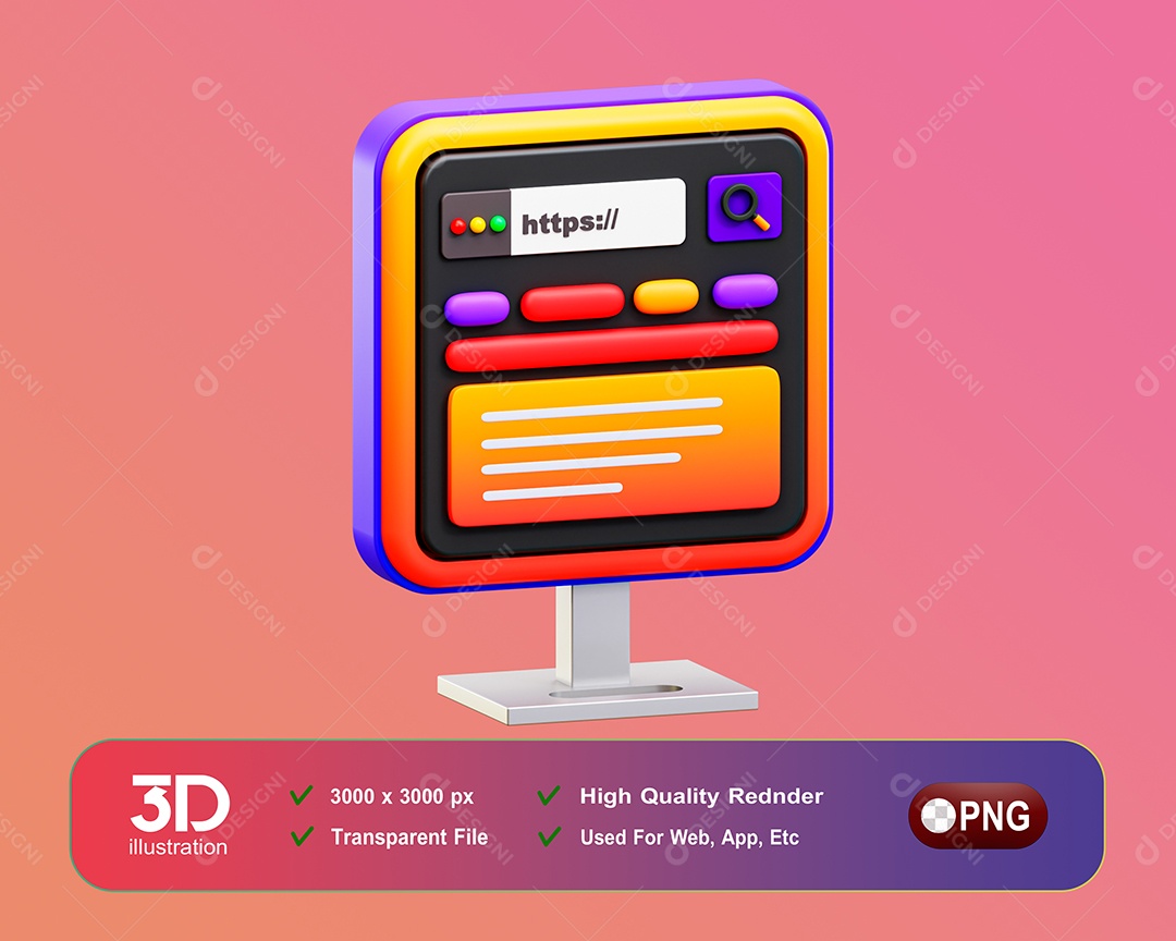 Elemento 3D Computador Com Ícone De Pagina  De Busca Para Composição PSD