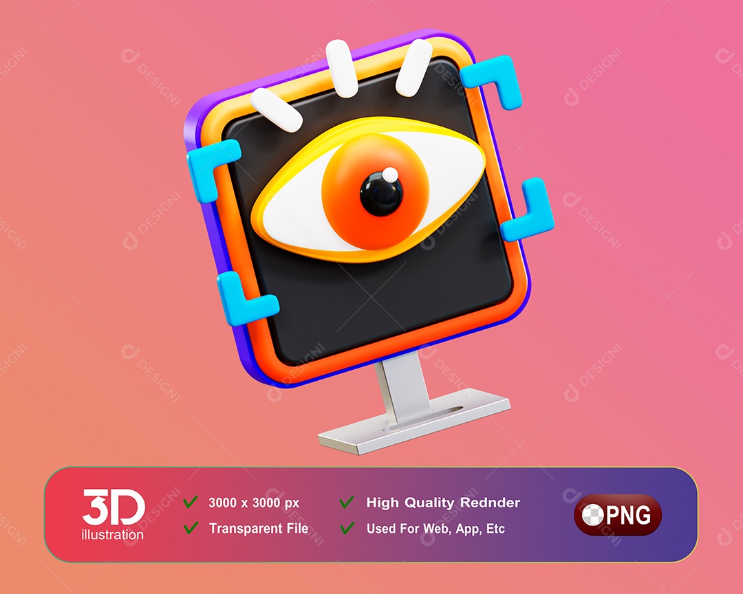 Elemento 3D Computador Com Ícones De Olho Para Composição PSD