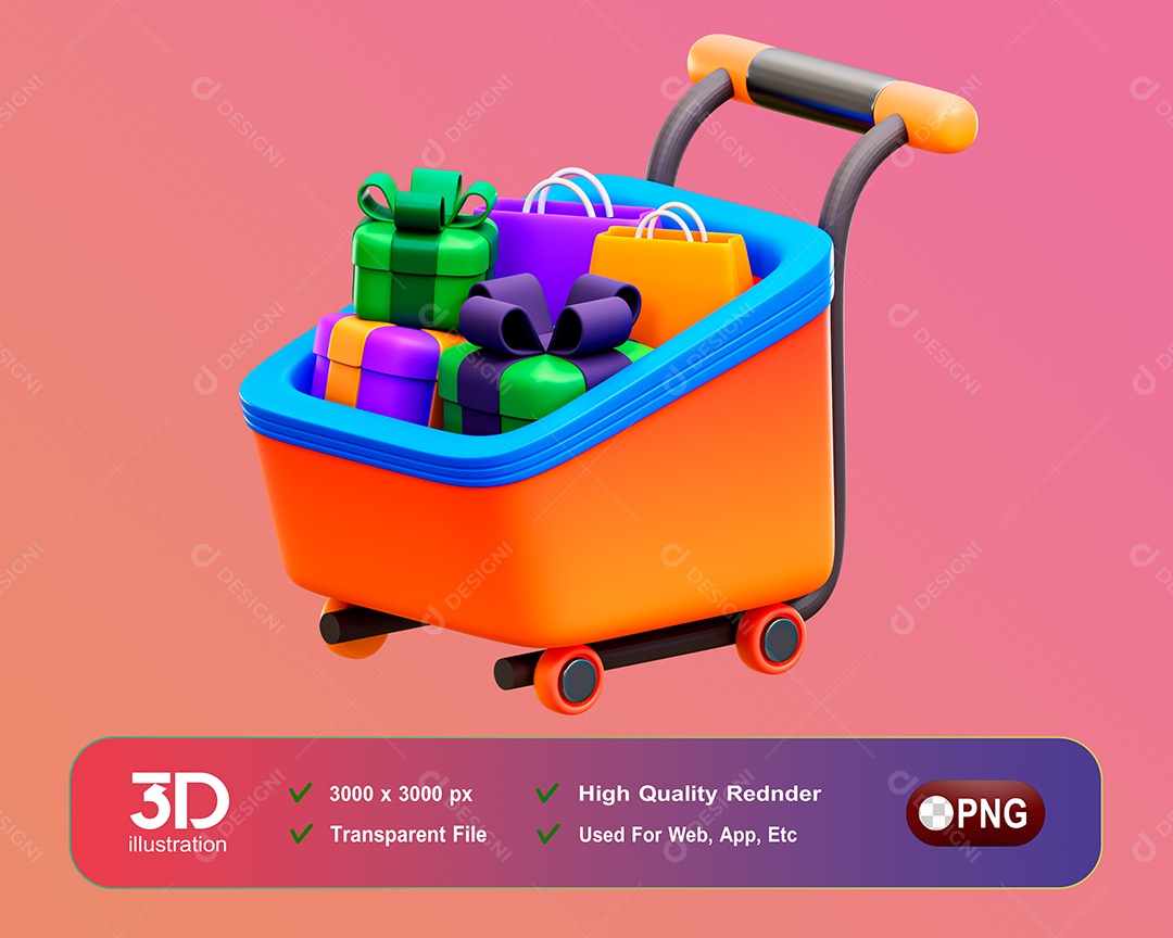 Elemento 3D Carinhos De Compras Para Composição PSD