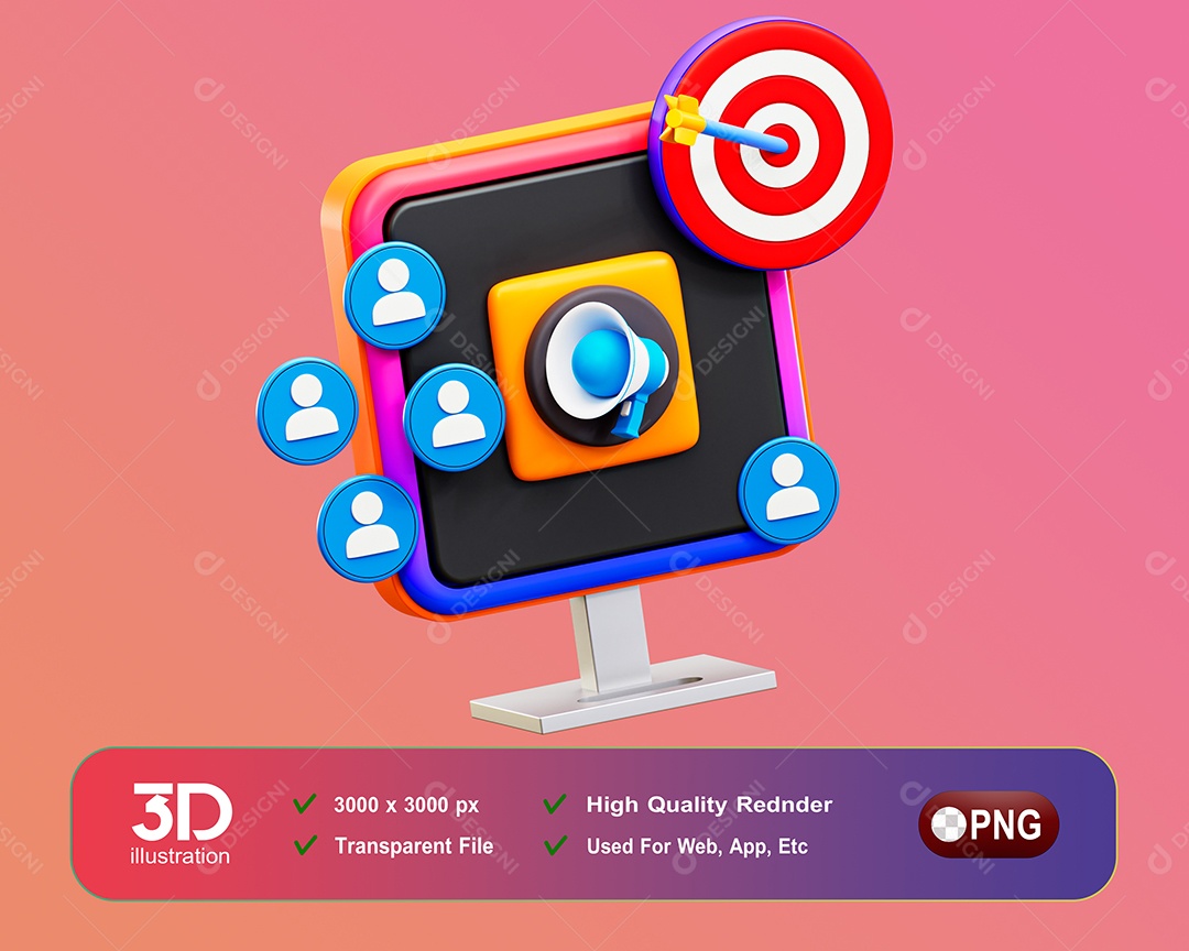Elemento 3D Computador Com Ícones De Contatos Para Composição PSD