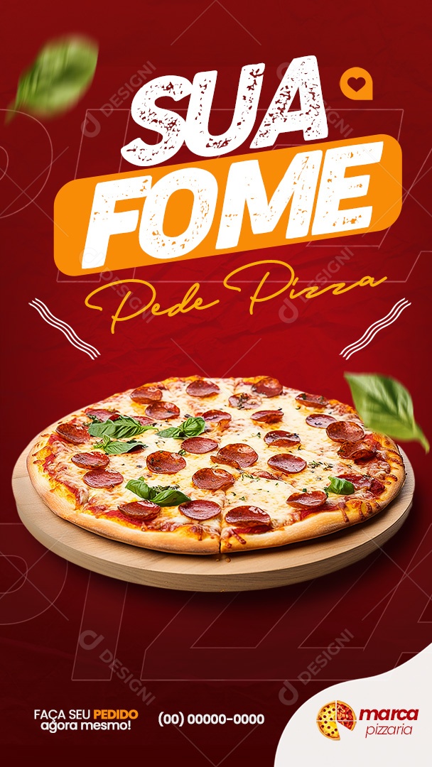 Social Media Story Sua Fome Pede Pizza Pizzaria PSD Editavel