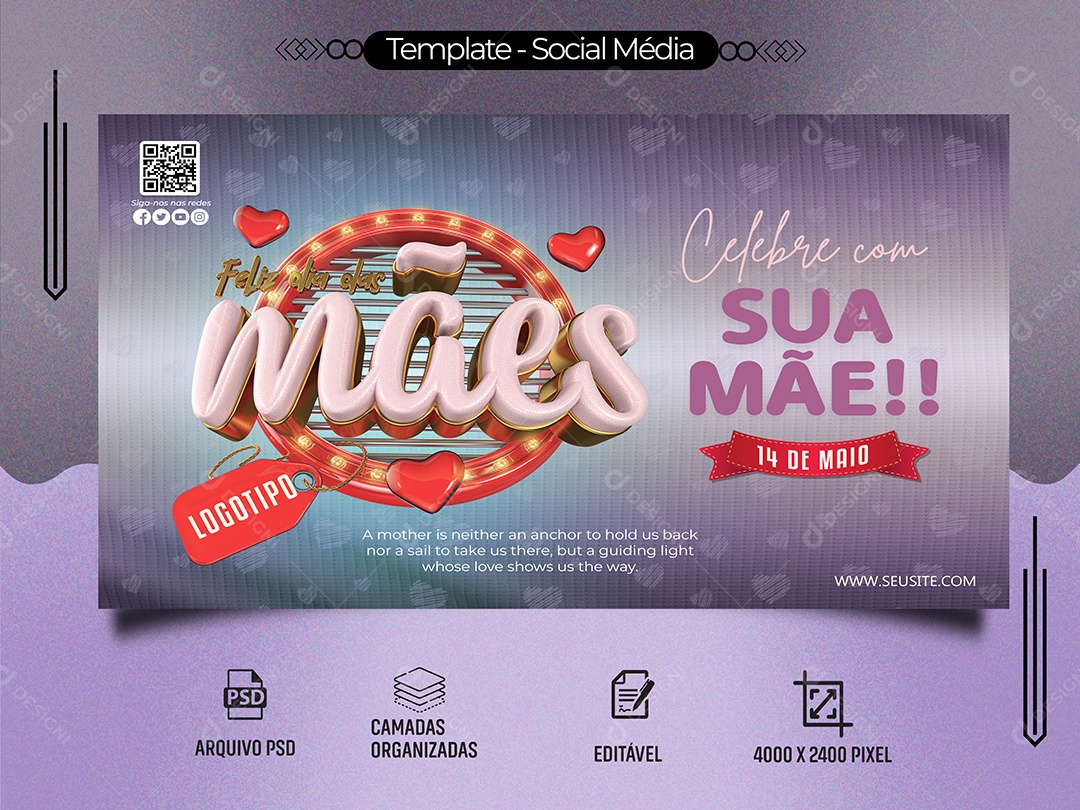 Feliz Dia Das Mães Celebre Com Sua Mãe14 de Maio Social Media PSD Editável