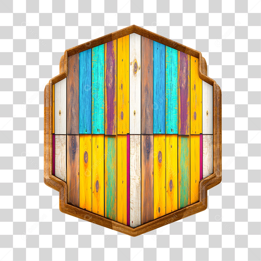 Elemento 3D Para Composição Moldura de Madeira Colorida PNG Transparente