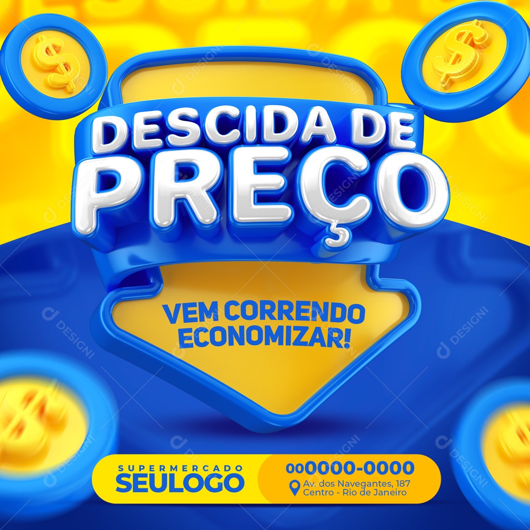 Selo 3D Descida De Preço Vem Correndo Economizar Para Composição PSD
