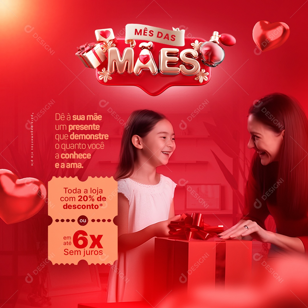 Campanha Publicitária Dia Das Mães Toda a Loja Com 20% De Desconto Social Media PSD Editável