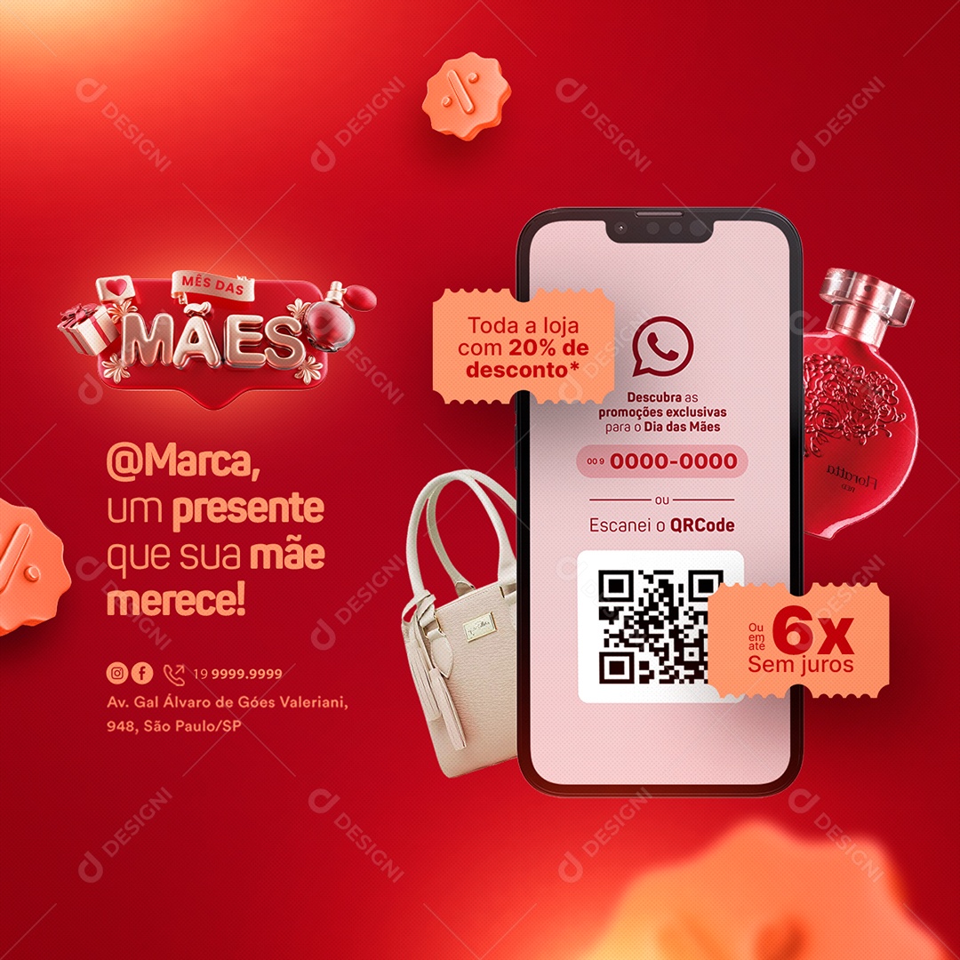 Campanha Publicitária Dia Das Mães Toda A Loja Com 20% De Desconto Social Media PSD Editável