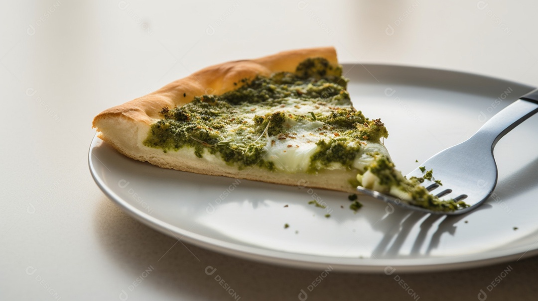 Fatia de pizza sobre prato branco