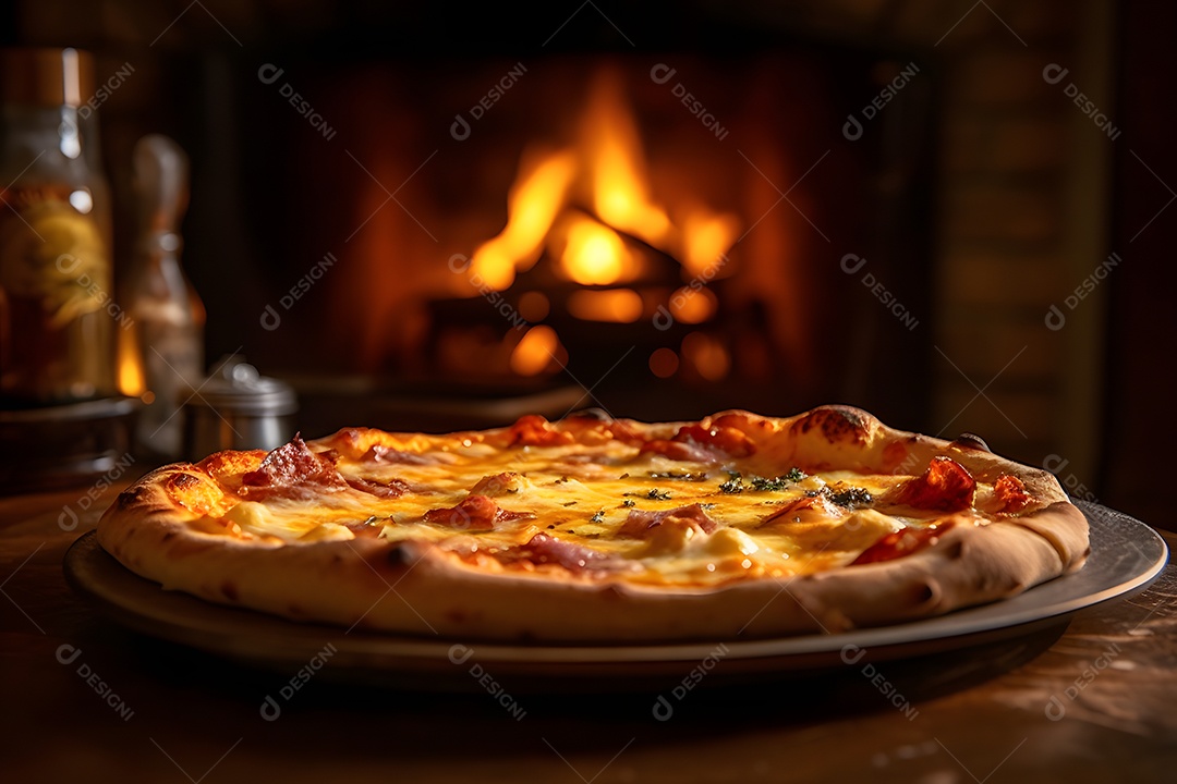 Deliciosa pizza sobre uma mesa de pizzaria