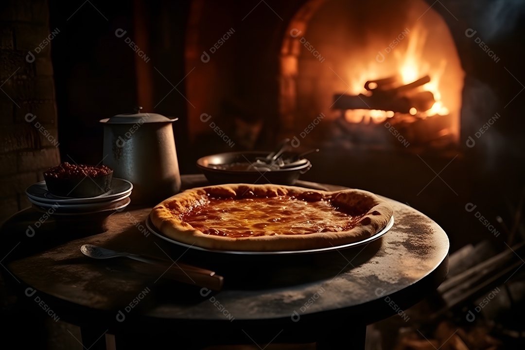 Deliciosa pizza sobre uma mesa de pizzaria