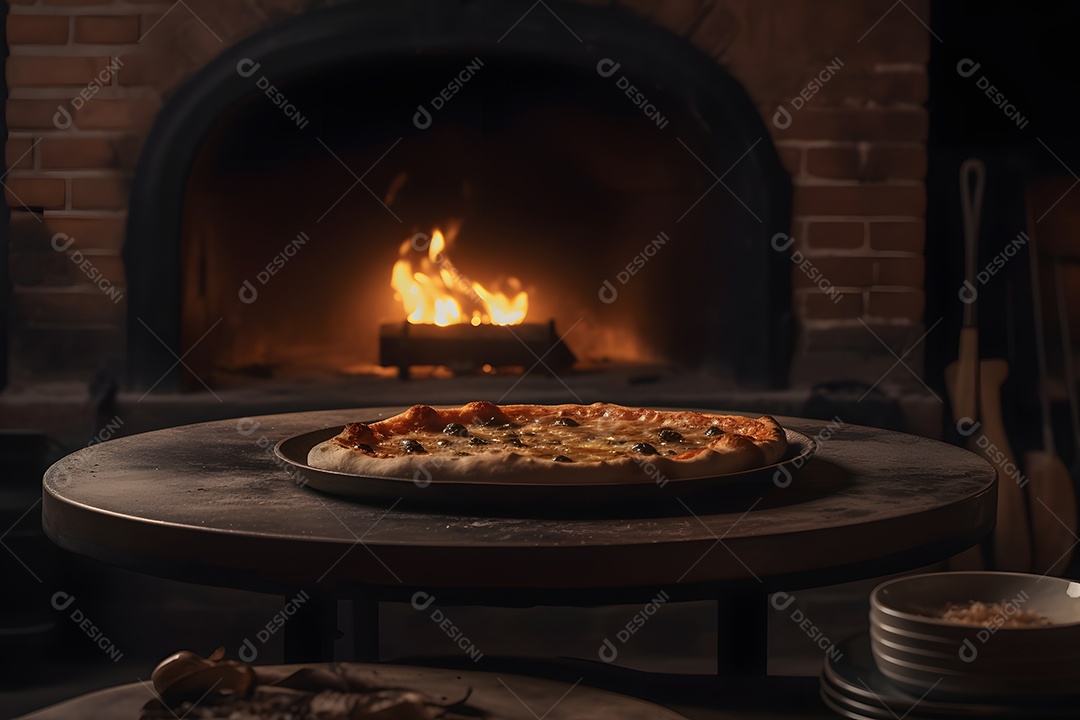 Deliciosa pizza sobre uma mesa de pizzaria