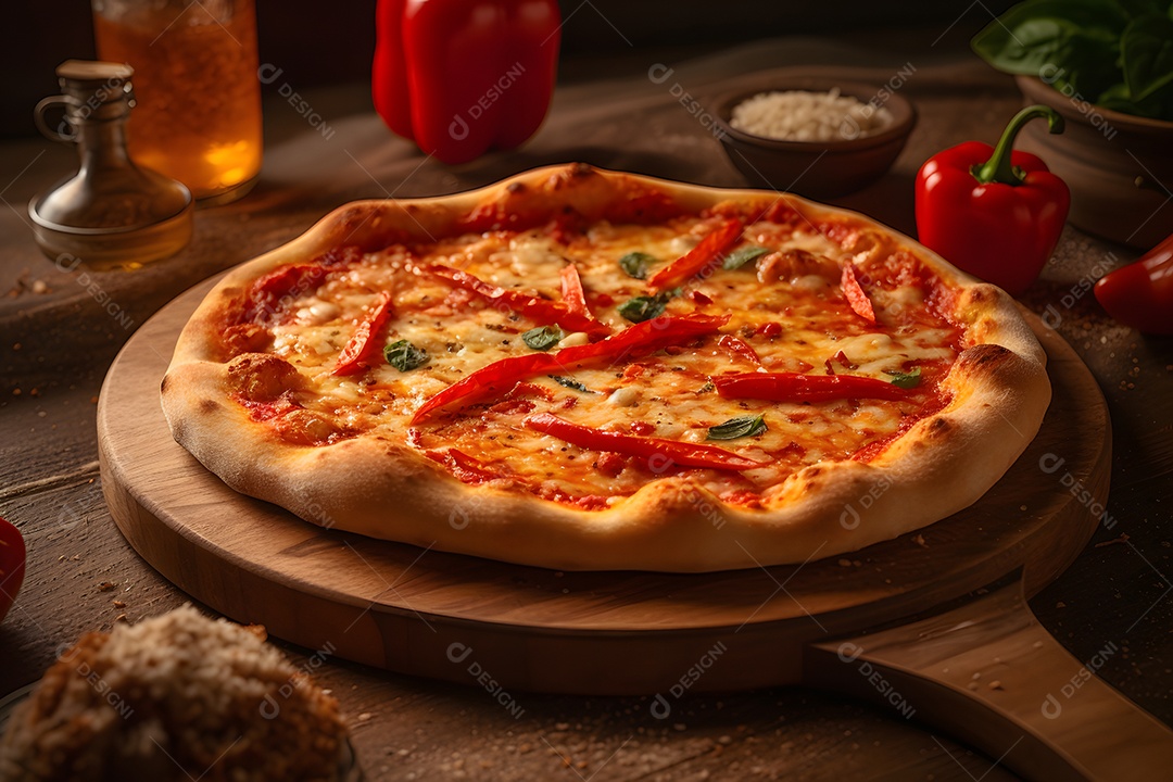 Deliciosa pizza sobre uma mesa de pizzaria