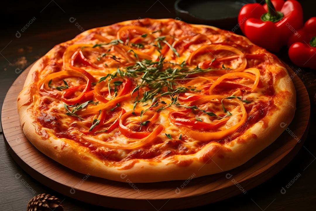 Deliciosa pizza sobre uma mesa de pizzaria