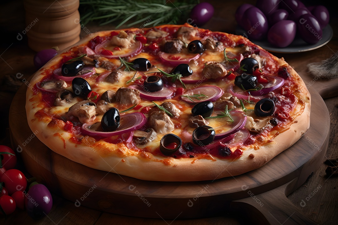 Deliciosa pizza sobre uma mesa de pizzaria