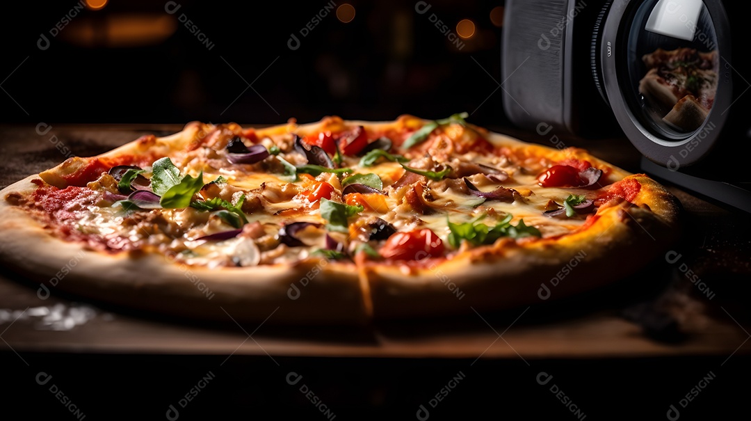 Deliciosa pizza sobre uma mesa de pizzaria