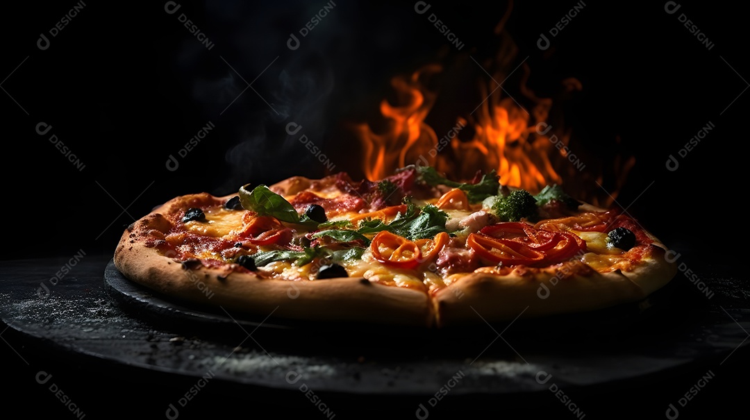 Deliciosa pizza sobre uma mesa de pizzaria