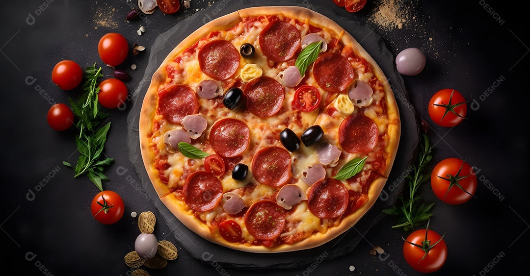 Deliciosa pizza sobre uma mesa de pizzaria