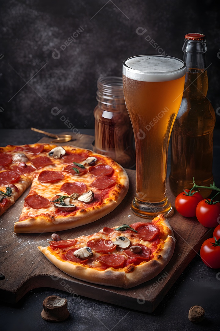 Deliciosa pizza sobre uma mesa de pizzaria