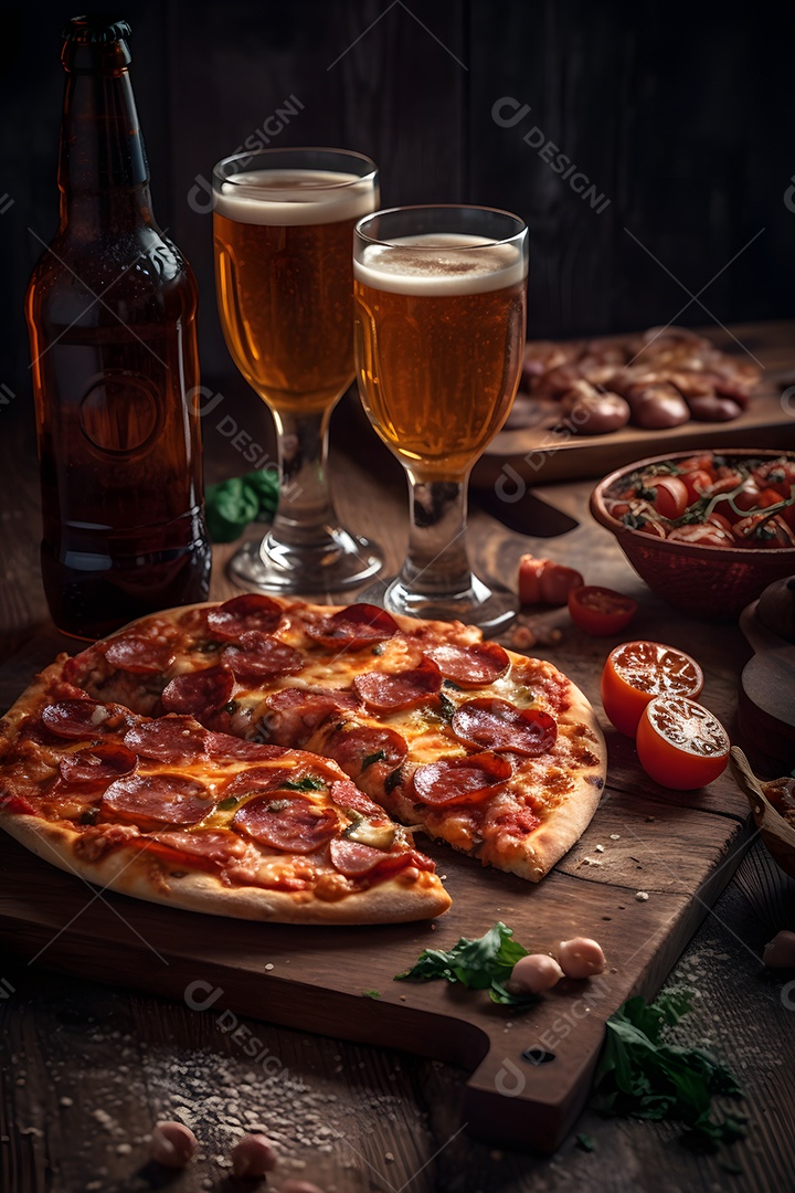 Deliciosa pizza sobre uma mesa de pizzaria