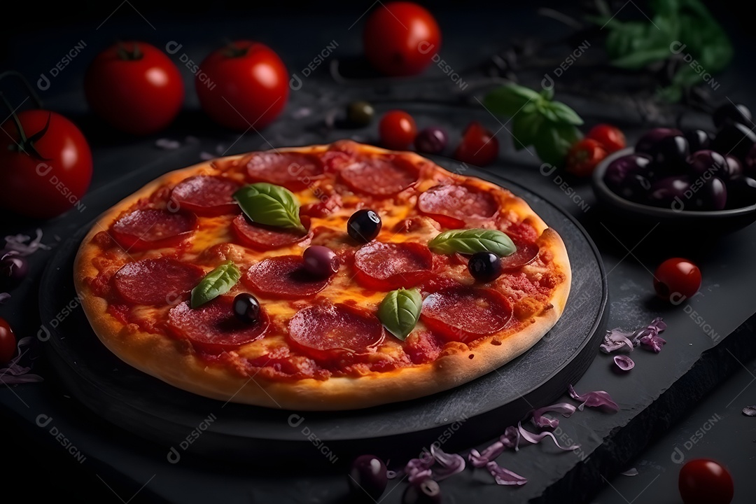 Deliciosa pizza sobre uma mesa de pizzaria