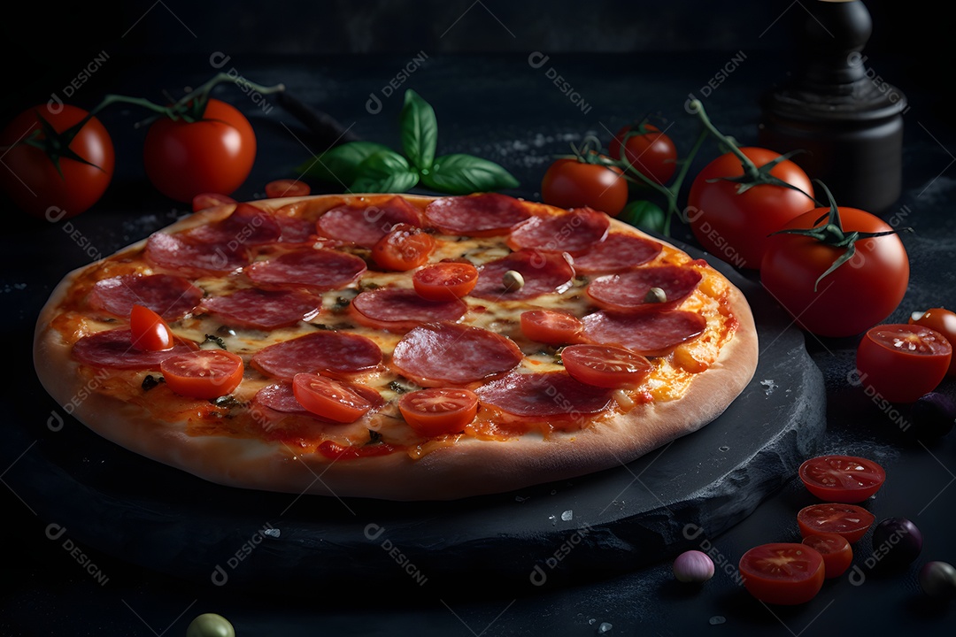 Deliciosa pizza sobre uma mesa de pizzaria