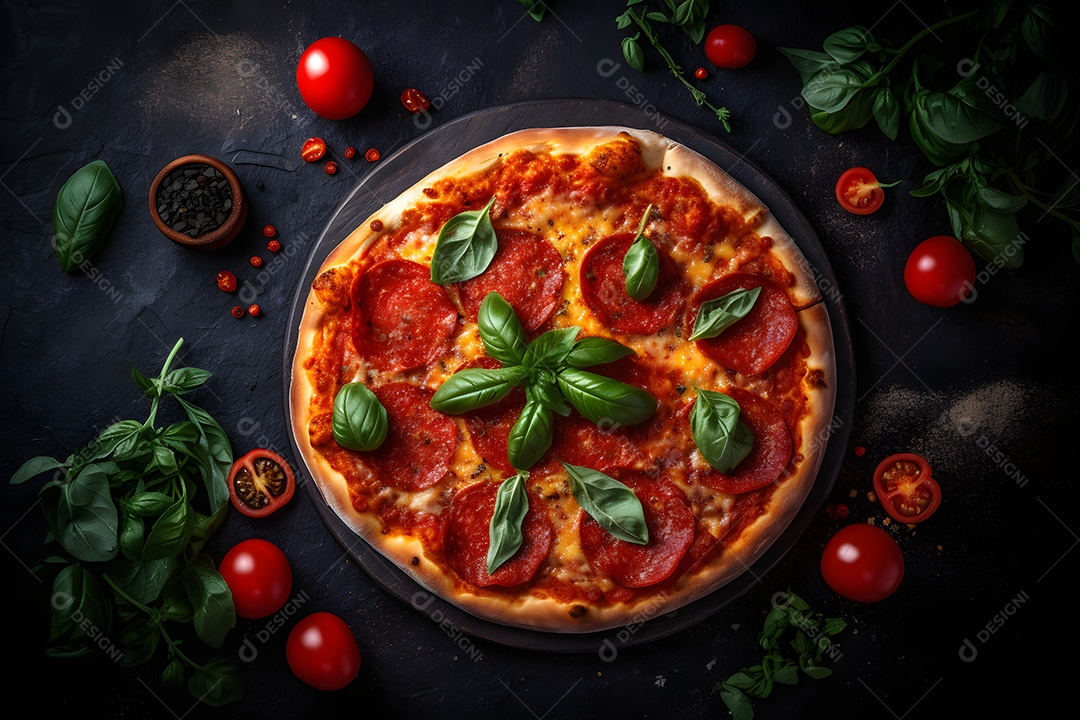 Deliciosa pizza sobre uma mesa de pizzaria