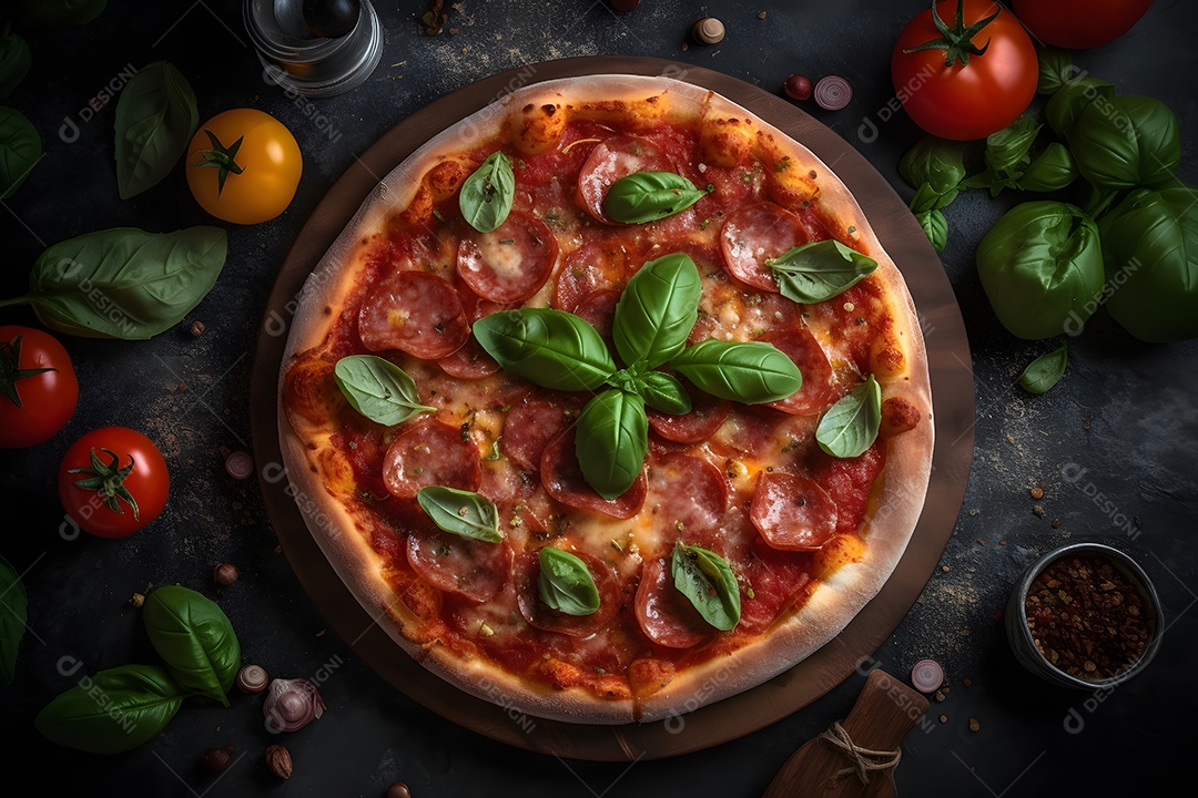 Deliciosa pizza sobre uma mesa de pizzaria