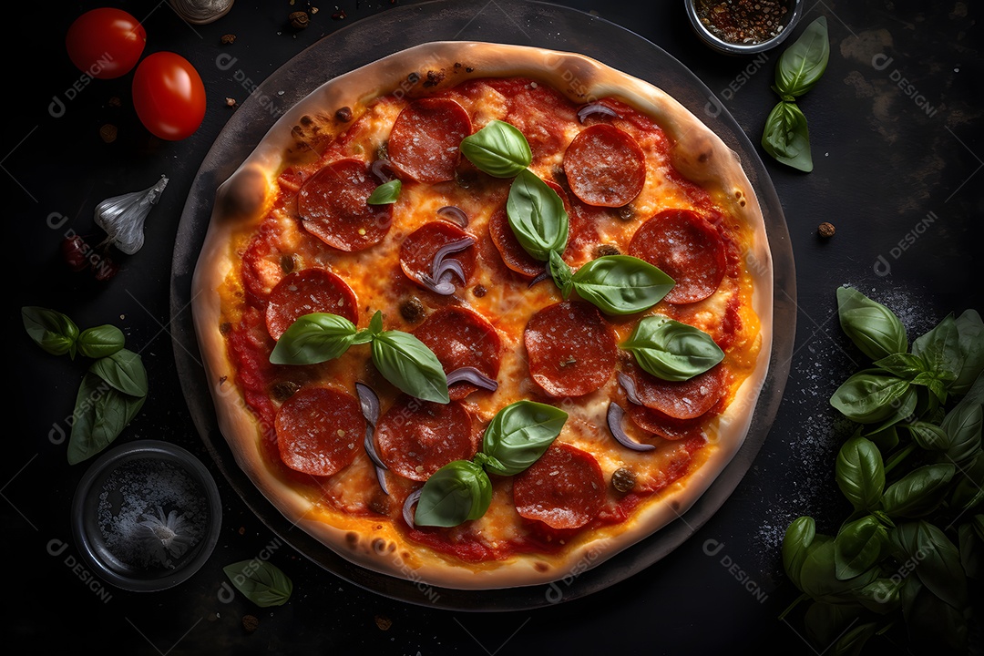 Deliciosa pizza sobre uma mesa de pizzaria